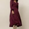 LUMIERE New Arrivals Smocked Tiered Midi Dress In Purple