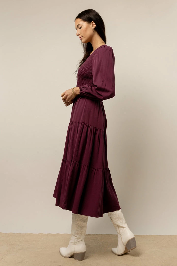 Top 10 π€© LUMIERE New Arrivals Smocked Tiered Midi π Dress In Purple π 2 LUMIERE New Arrivals Smocked Tiered Midi Dress In Purple