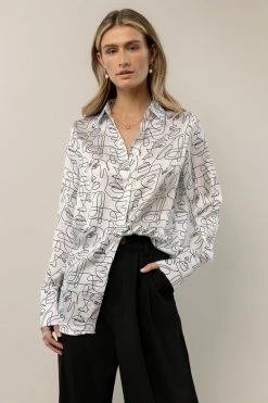 WORUI One Line Abstract Button Down