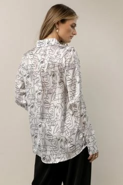 WORUI One Line Abstract Button Down