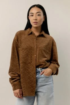 WELLMADE INC Mikayla Button Down In Brown