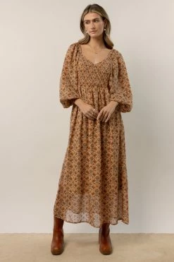 BAEVELY Averie Floral Midi Dress In Camel Dresses