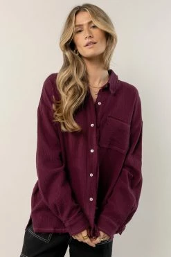 FUN 2 FUN Macey Button Up In Plum Tops