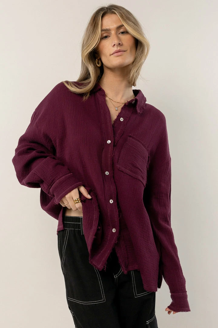 Wholesale 𧨠FUN 2 FUN Macey Button Up In Plum Tops π₯° 4 FUN 2 FUN Macey Button Up In Plum Tops