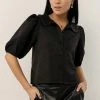 SINA Victoria Pearl Collar Top In Black Tops