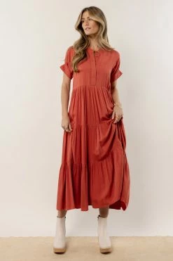 Fore Collection Dresses Amanda Tiered Dress In Terracotta