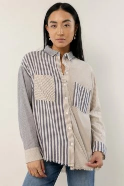 MILLIBON POLYMOND DK INC Tops Striped Button Down Top - FINAL SALE