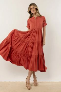 Fore Collection Dresses Amanda Tiered Dress In Terracotta