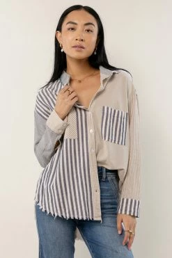 MILLIBON POLYMOND DK INC Tops Striped Button Down Top - FINAL SALE