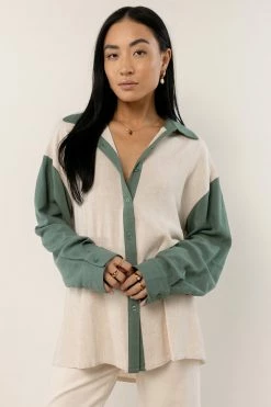 LUMIERE Kiki Color Block Top In Green New Arrivals