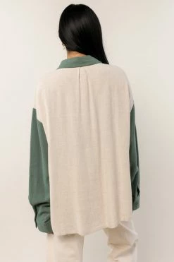 LUMIERE Kiki Color Block Top In Green New Arrivals