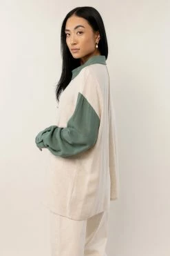 LUMIERE Kiki Color Block Top In Green New Arrivals