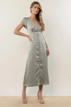 FUN 2 FUN Mandy Midi Dress In Sage - FINAL SALE Dresses