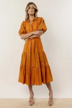 Flying Tomato Dresses Ophelia Lace Midi Dress In Mustard - FINAL SALE