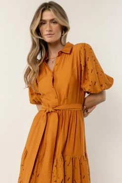 Flying Tomato Dresses Ophelia Lace Midi Dress In Mustard - FINAL SALE