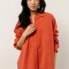 AARON & AMBER Kathryn Button Up Shirt In Tomato Red - FINAL SALE