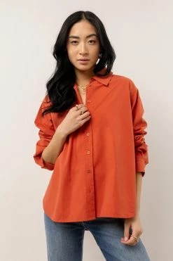 AARON & AMBER Kathryn Button Up Shirt In Tomato Red - FINAL SALE