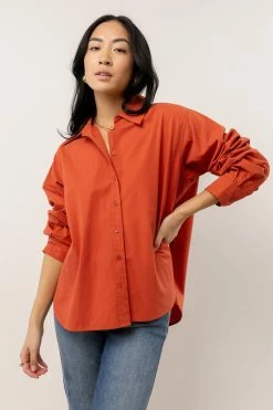 AARON & AMBER Kathryn Button Up Shirt In Tomato Red - FINAL SALE