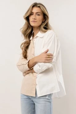 AARON & AMBER Kathryn Button Up Shirt In Tan - FINAL SALE