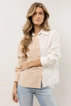 AARON & AMBER Kathryn Button Up Shirt In Tan - FINAL SALE