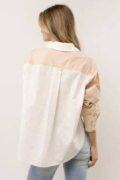 AARON & AMBER Kathryn Button Up Shirt In Tan - FINAL SALE