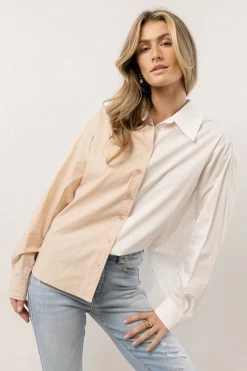 AARON & AMBER Kathryn Button Up Shirt In Tan - FINAL SALE