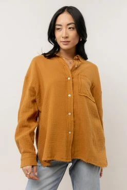 FUN 2 FUN Macey Button Up In Mustard New Arrivals