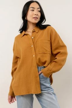 FUN 2 FUN Macey Button Up In Mustard New Arrivals