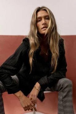 LIME N CHILI Tops Scout Button Down In Black - FINAL SALE