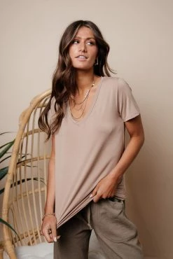 LIME N CHILI Essentials V Neck Tee In Taupe - FINAL SALE