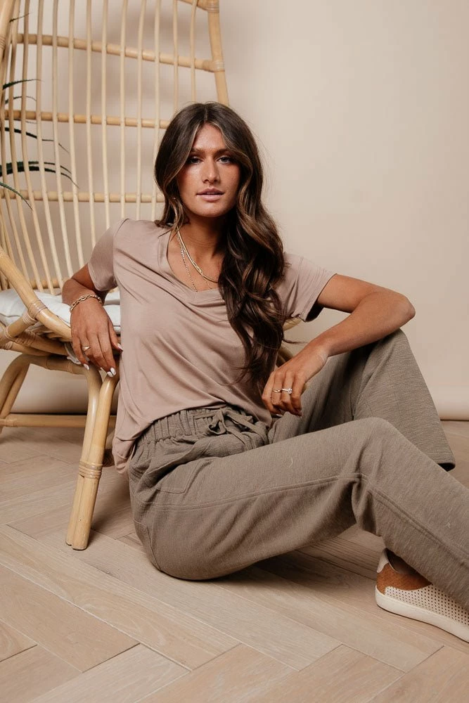 Cheapest ❤️ LIME N CHILI Essentials V Neck Tee In Taupe - FINAL SALE ✔️ 4 LIME N CHILI Essentials V Neck Tee In Taupe - FINAL SALE