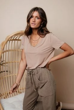 Cheapest ❤️ LIME N CHILI Essentials V Neck Tee In Taupe - FINAL SALE ✔️ 8 LIME N CHILI Essentials V Neck Tee In Taupe - FINAL SALE