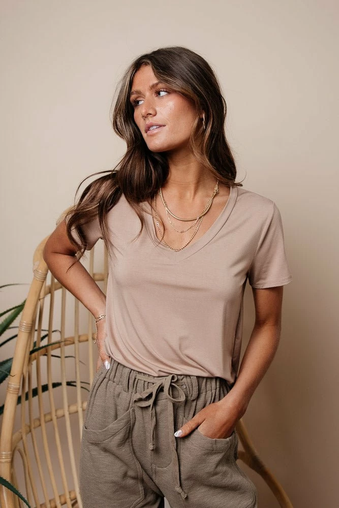 Cheapest ❤️ LIME N CHILI Essentials V Neck Tee In Taupe - FINAL SALE ✔️ 1 LIME N CHILI Essentials V Neck Tee In Taupe - FINAL SALE