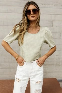 Promo 👏 WELLMADE INC Angelica Cropped Top In Sage - FINAL SALE 🥰 12 WELLMADE INC Angelica Cropped Top In Sage - FINAL SALE
