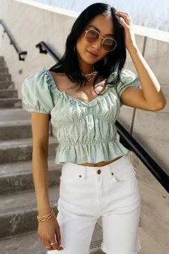 AARON & AMBER Tops Brigitte Cropped Top In Sage - FINAL SALE