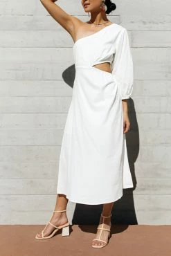 CRESCENT Alizabeth Midi Dress In White- FINAL SALE