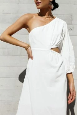 CRESCENT Alizabeth Midi Dress In White- FINAL SALE