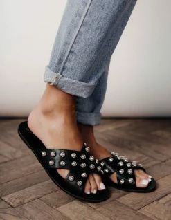 BEAST FASHION Jayla Studded Sandals In Black Shoes