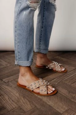 BEAST FASHION Jayla Studded Sandals In Nude Shoes