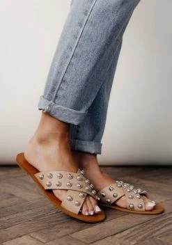 BEAST FASHION Jayla Studded Sandals In Nude Shoes