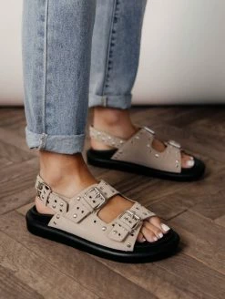 BEAST FASHION Zaya Buckle Sandals In Beige- FINAL SALE Shoes