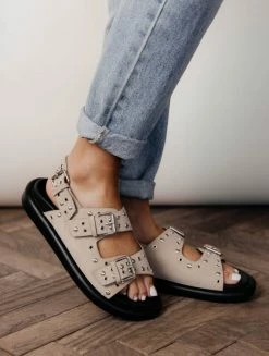 BEAST FASHION Zaya Buckle Sandals In Beige- FINAL SALE Shoes