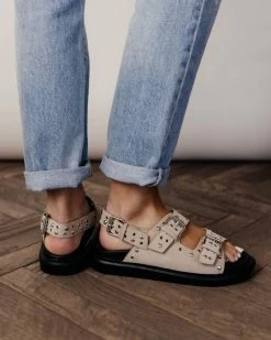 BEAST FASHION Zaya Buckle Sandals In Beige- FINAL SALE Shoes