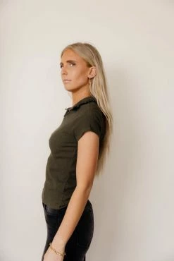 GINGER G Naomi Ribbed Top In Olive - FINAL SALE