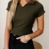 GINGER G Naomi Ribbed Top In Olive - FINAL SALE