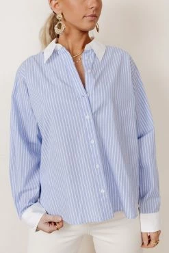 AARON & AMBER Kathryn Button Up Shirt In Light Blue - FINAL SALE
