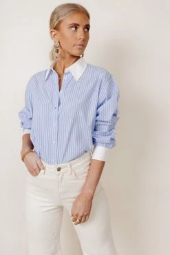 AARON & AMBER Kathryn Button Up Shirt In Light Blue - FINAL SALE