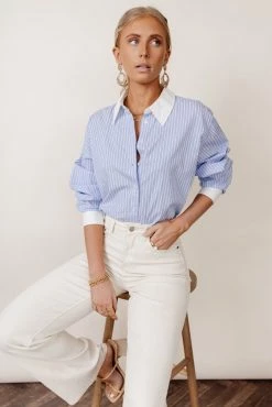 AARON & AMBER Kathryn Button Up Shirt In Light Blue - FINAL SALE