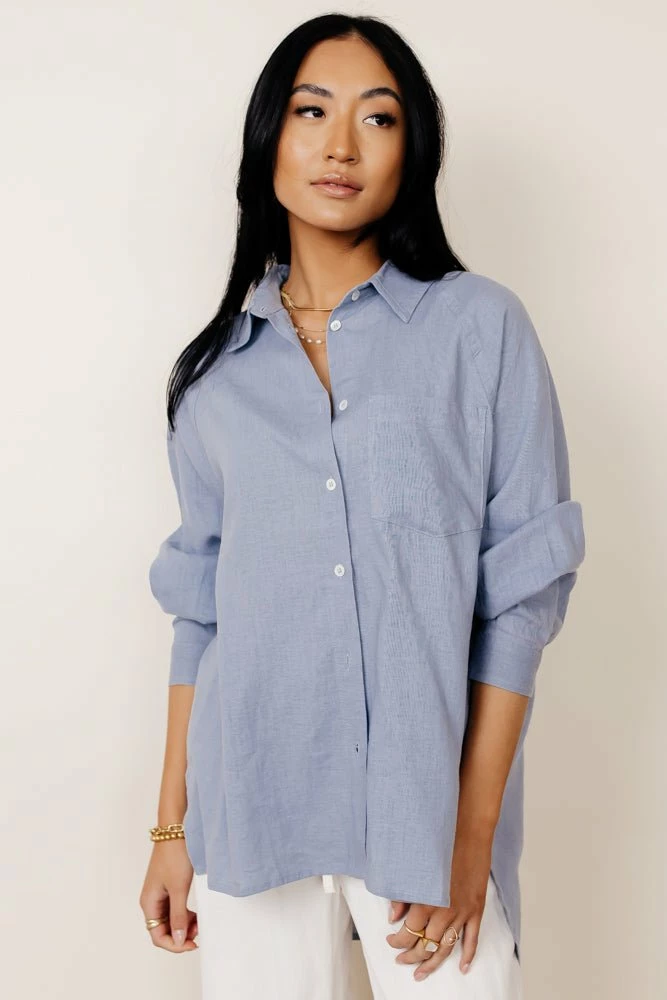 Budget 🥰 FUN 2 FUN Maude Button Down Blouse In Blue - FINAL SALE 👍 1 FUN 2 FUN Maude Button Down Blouse In Blue - FINAL SALE