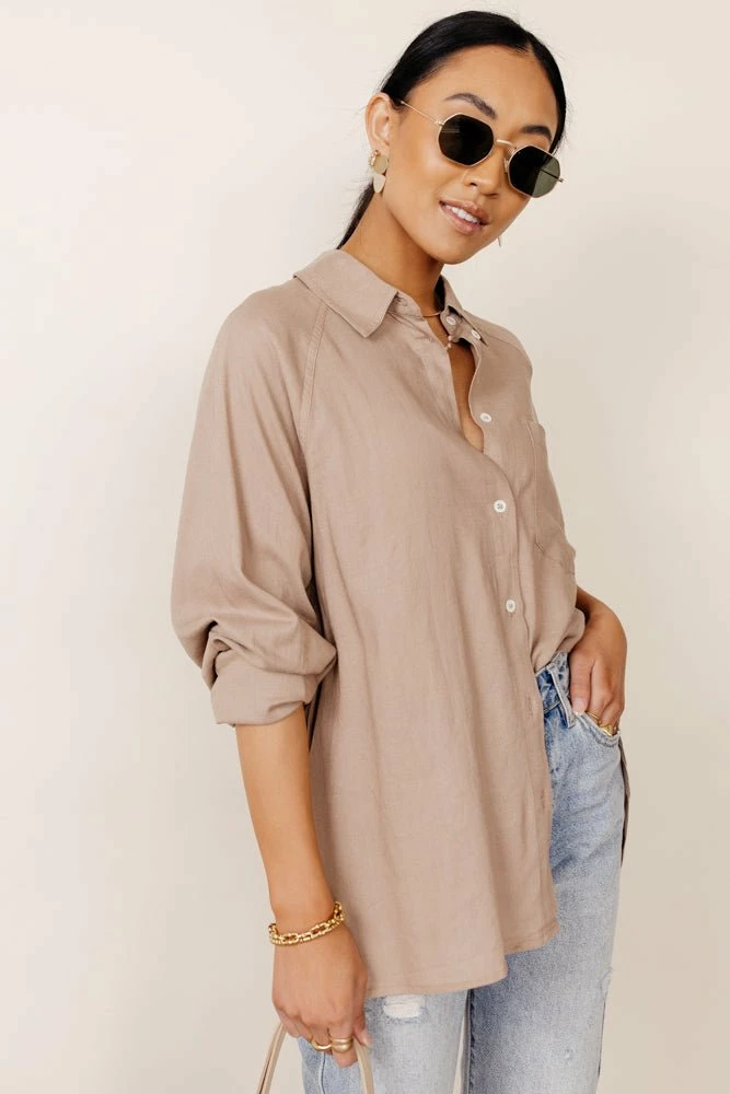 Top 10 🌟 FUN 2 FUN Maude Button Down Blouse In Taupe - FINAL SALE 🎉 1 FUN 2 FUN Maude Button Down Blouse In Taupe - FINAL SALE